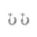 Silver diamond-cut texture C-shaped hoop earrings in stainless steel with stud backs - Diamond-Cut Texture Style (5626806050420) / Silver