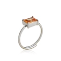 Silver stainless steel adjustable ring with a square orange zircon gemstone - Ring / Silver