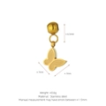 Golden butterfly stainless steel pendant charm with dimensions and weight specs - Butterfly Style (J02) / Gold