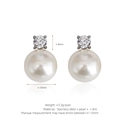 Classic 18K gold-plated stainless steel earrings with white pearl and sparkling zircon - Earrings (Silver+White)
