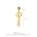 Gold stainless steel heart key pendant charm with central sparkling zircon stone - Heart Zirconia Key Style (J08) / Gold