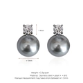 Classic dark grey pearl stud earrings with sparkling cubic zirconia in gold plating - Earrings (Silver+Gray)