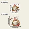 Detail view of Christmas coffee cup wall stickers showing sheet and finish dimensions - 24x24cm