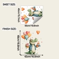 Detail view of cartoon crocodile wall sticker with party hat and birthday cake - 40x50cm (fun-f905)