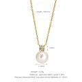French style gold plated necklace featuring a 10mm white pearl and cubic zirconia pendant - Necklace / Necklace (Gold+White)