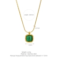 Gold stainless steel necklace with green square cat eye stone pendant 40 plus 5cm length - Necklace