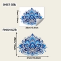 Detail van de blauwe mandala muursticker met afmetingen van het vel en het resultaat - Mandala Patroon (fun-f907)