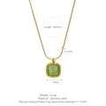 Golden vintage stainless steel necklace with green square cat-eye stone pendant - Necklace