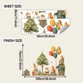Detailed sheet size 29x90cm and finished 70x100cm layout of forest animal wall stickers - 29x90cm