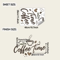 Detailed sheet and finish size dimensions for coffee time themed wall art stickers - 29x40cm