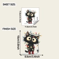 Detail showing dimensions and layout of a black cat holiday light switch wall sticker - 11.8x11.8cm
