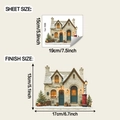 Detail showing sheet and finish dimensions for a snowy Christmas house wall sticker - Christmas Snowy Cottage (fun-f909)
