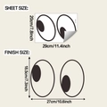 Peeking eye toilet wall decal dimensions showing sheet size and finish size details - 20x29cm (fun-m501)