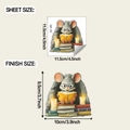 Detail view of cartoon mouse reading sticker showing sheet size and finish size dimensions - 11.5*11.5CM (fun-s59 107 Cream White)