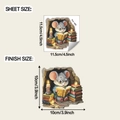 Detail showing dimensions of cute mouse hole reading wall decal with sheet and finish size - 11.5x11.5cm (fun-s60)