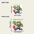 Detail der laufenden Frosch-Toilettensticker mit Maßen und Bitte Spülen Hinweistext - 29x29cm (fun-m524)