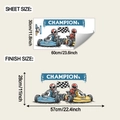 Detailliertes Layout für Rennwagen Wandaufkleber mit Champion Flagge und Maßen - 30x60cm Stil (fun-b227)