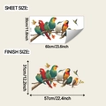 Detail view of colorful parrot and hummingbird wall decals showing sheet and finish sizes - Colorful Birds Style (fun-b225)