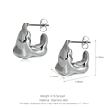 Irregular silver-tone stainless steel C-shaped lava earrings with size and weight metrics - Medium / Silver Organic Flow Style (ER-B5)