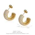 Golden C-shaped stainless steel earrings with white enamel and gold stud accents - Medium / Gold White Polka Dot Enamel Style (ER-B6)