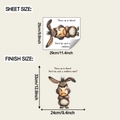 Detail of funny angry donkey toilet sticker showing sheet and finished display dimensions - 25x29cm (fun-m530)