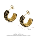Golden C-shaped stainless steel earrings with black enamel and textured polka dots - Medium / Gold Black Polka Dot Enamel Style (ER-B7)