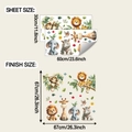 Detailed sheet size and finish size guide for jungle animals cartoon wall stickers - Cartoon Jungle Animals (fun-b230)
