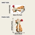 Detail showing sheet size and finished display size of the orange cat wall sticker - 25*40cm