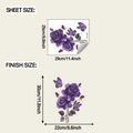 Detail view of purple rose and butterfly wall sticker with precise dimensions and layout - 25x29cm / Purple