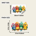 Detail showing colorful cartoon birds wall sticker with dimensions 30x20cm for home decor - 20x30cm (fun-f926 Transparent)