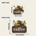 Detail view of coffee wall sticker showing sheet size and finished display dimensions - 25*29cm