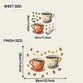 Detail view of coffee bean and heart wall decal sheet size and layout dimensions - 29*29cm/fun-f933