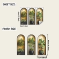 Detail van afmetingen van drie 3D-planten muurstickers in gewelfde wandnissen decor - 19*44cm*3pcs