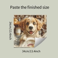 Detail showing dog in bathtub wall sticker with dimensions 34cm by 34cm for home decor - 34*34cm/fun-f920 107 Milky White