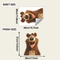 Detailed size chart showing original 30x40cm sheet and finish size of the 3D brown bear sticker - 30*40cm (fun-f925)