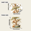 Detail of watercolor squirrel tea party wall decals with sheet and finish size dimensions - Squirrel Family Tea Party Style