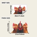 Detailed sheet showing realistic rooster wall stickers and their finished dimensions - 20*29cm/fun-f991 Transparent