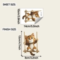 Detailed sheet and finish size dimensions for the cute swinging cat wall sticker - 10x14cm (fun-kg199)