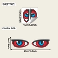Sheet and finish size dimensions for red and blue cartoon cat eye car stickers - 15*15cm