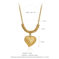Gold stainless steel snake chain necklace with hammered heart pendant and golden beads - Gold