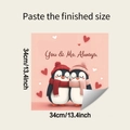 Detail showing romantic penguin decorative wall sticker with You and Me Always text - 34*34cm/fun-f1002 107 Milky White