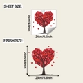 Size specifications of cartoon heart tree wall stickers showing 24x24cm sheet dimensions - 24x24