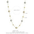 Lange graue Perlenkette mit goldener Edelstahlkette und facettierten Goldperlen - Halskette