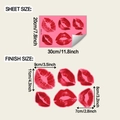 Especificaciones de tamaño detalladas para seis pegatinas de labios rojos realistas - 30x20 / Rosa Luminoso