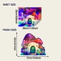 Detailed sheet and finish size dimensions for cartoon mushroom house wall decals - 25*30cm Holographic Mushroom House (fun-f1017)