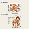 Detail of Valentine wall sticker showing dimensions and cartoon couple with heart - 30x39cm Style (fun-f1021)