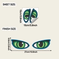 Detail view of 15x15cm green cat eye car stickers showing dimensions and application size - Green Cat's Eye / 15*15cm