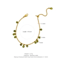 Golden stainless steel beaded bracelet with olive green pear-shaped drop pendants - Bracelet / Olive Green