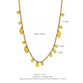Gold stainless steel beaded chain necklace featuring olive green teardrop stone pendants - Necklace / Gold