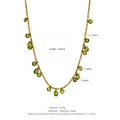 Golden stainless steel beaded necklace with green teardrop pendants and size details - Necklace / Olive Green